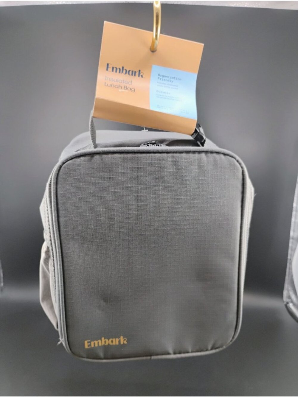 Embark Gray Insulated Lunch Bag With Side Pocket & Mesh Organizer